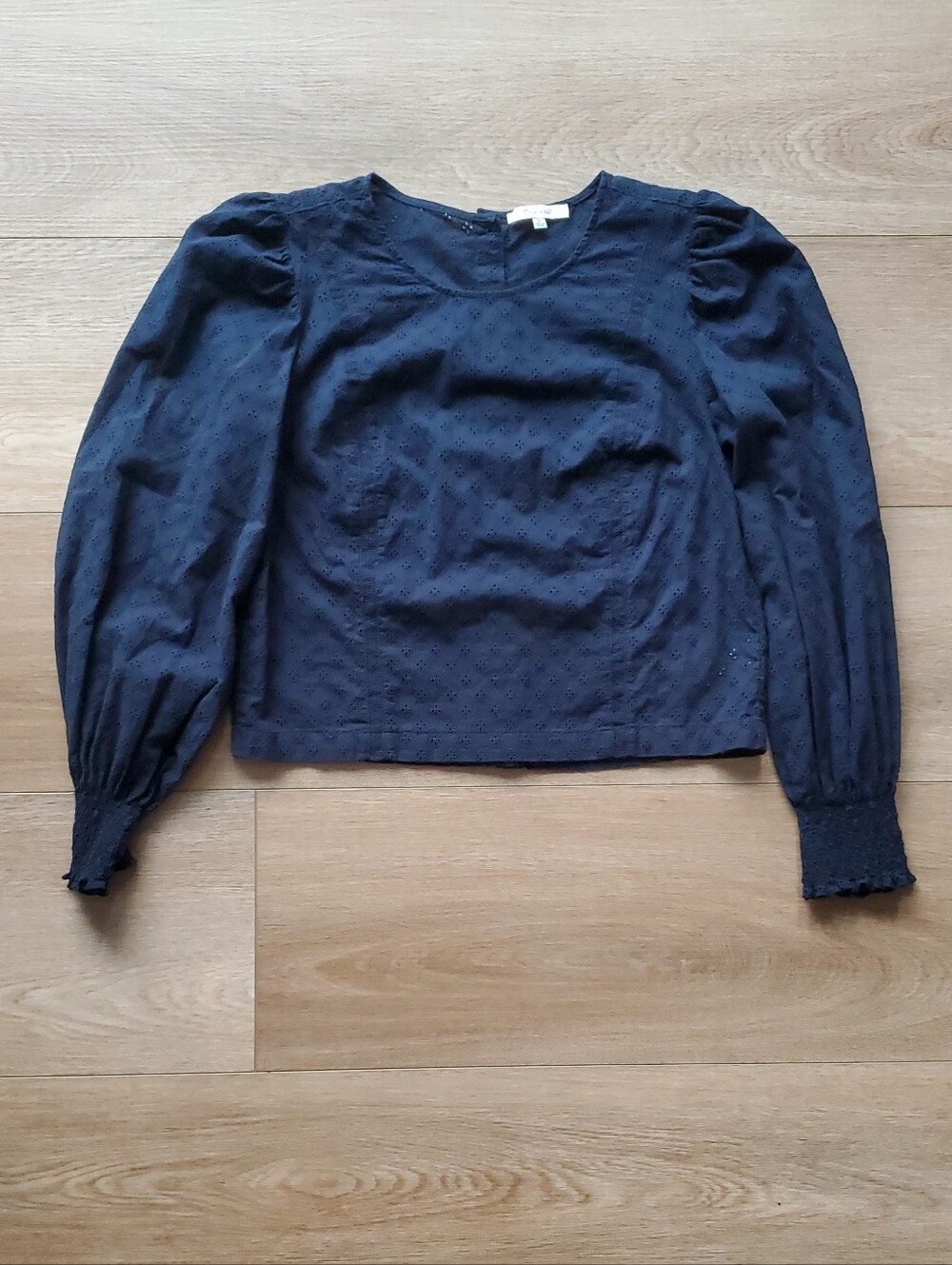 Women's Madewell Navy Eyelet Puff-Sleeve Blouse, Sz 4